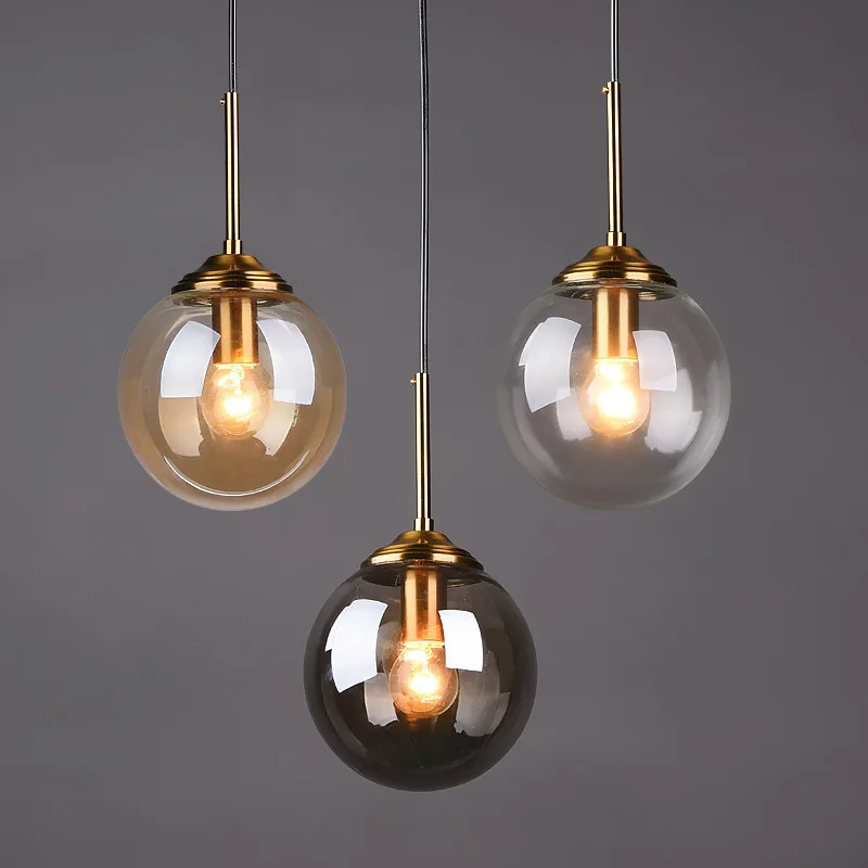 Modern Glass Ball Pendant Lights E14 Gold LED Hanging Lamp Vintage Decor Lighting Luminaire for Living Room Bedroom Kitchen Loft