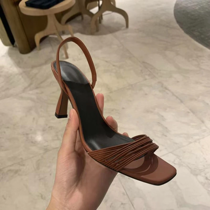 

2019 Summer Back Strap Brown Womens Sandals Gladiator New Retro Square Toe Sandalias Roman Party High Heels Sandals Shoes Woman