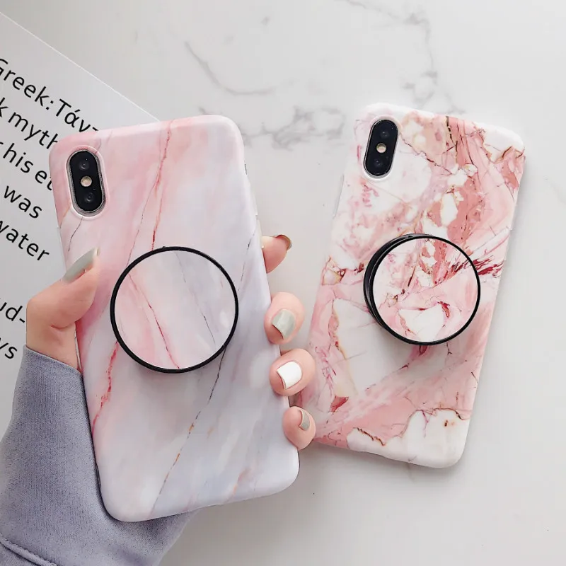 

Fashion Marble Textured Phone Case for iPhone 6 6S 7 8 Plus X XS XSMax Case holder Bracket Fundas Soft IMD Kickstand Cover Coque