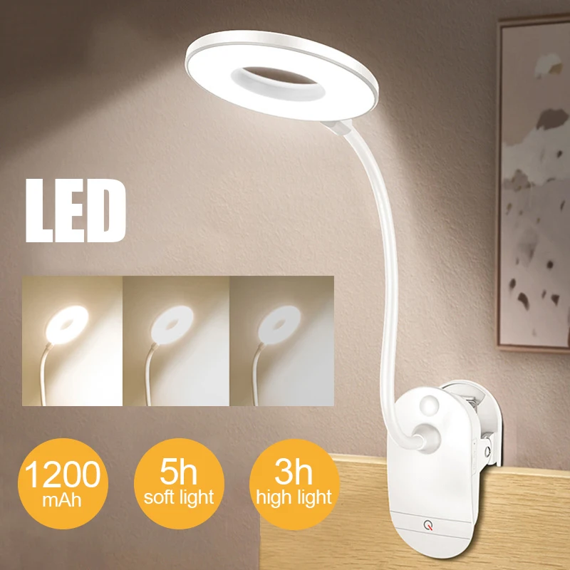 

Practical Rechargable LED Table Lamp Dimmable Reading Lamp Bedside Table Clamp Lamp Rotatable Student Working Desk Light Lamp