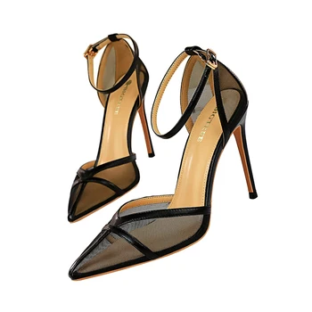 

Ladies Heels Mesh Vamp Sandals Women 10CM High Heels Plus Size34-43 Fashion Sweet Party Pumps Women Shoes Sandalias Mujer 2020