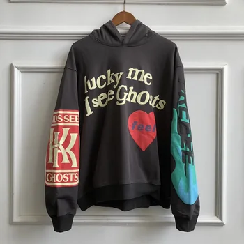 

Kanye West" Lucky Me Ghosts" Hooded Sweatshirts 3D Foam Letter Print Men and Women Oversize Harajuku Stranger Things Hoodies
