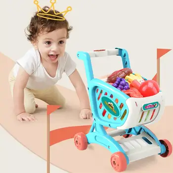 

Children Shopping Cart Simulated Supermarket Trolley Pretend Play Set Fruit Vegetable Educational Groceries Toy Gifts