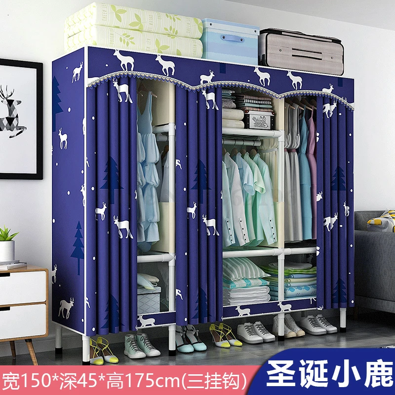 Wardrobe Simple Cloth Wardrobe Steel Pipe Thickening Reinforcement Thickening Assembled Steel Frame Fabric Closet Simple - Цвет: Небесно-голубой