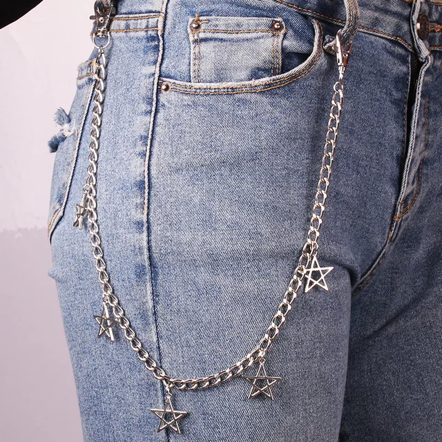 Punk Hip Hop Metal Pants Waist Chain For Men Women Moon Star Pendant KeyChain Trouser Jeans Belt Chain Rock Jewelry Gift 5
