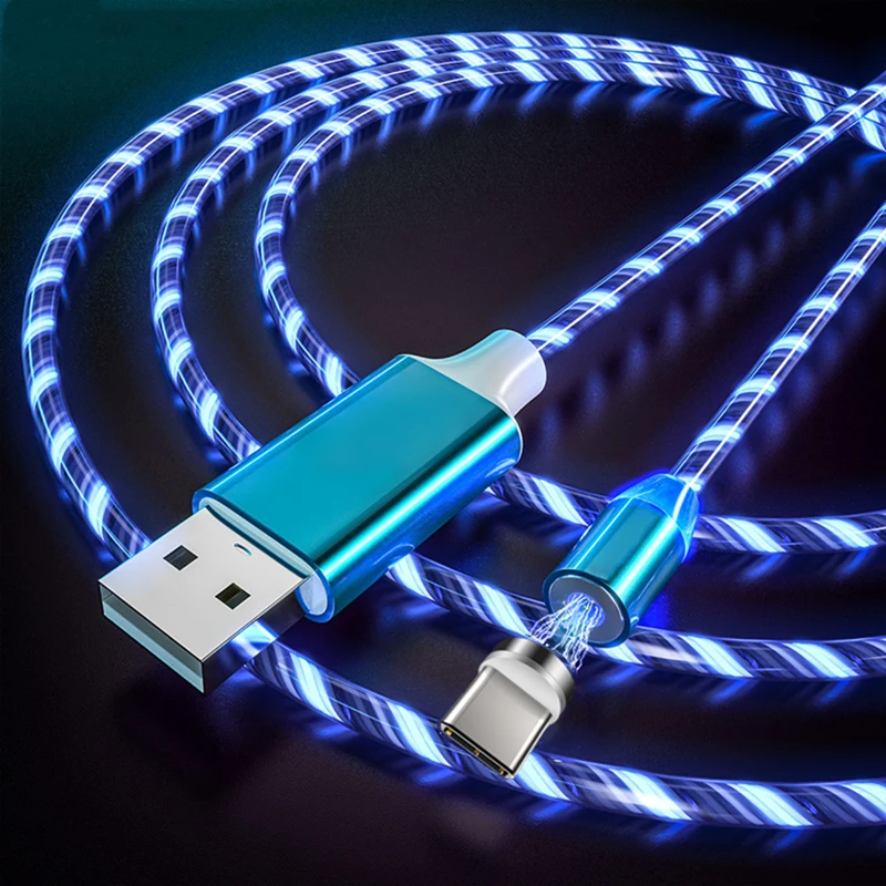 Magnetic Flowing Light LED Micro USB Cable For iPhone X XS MAX Samsung