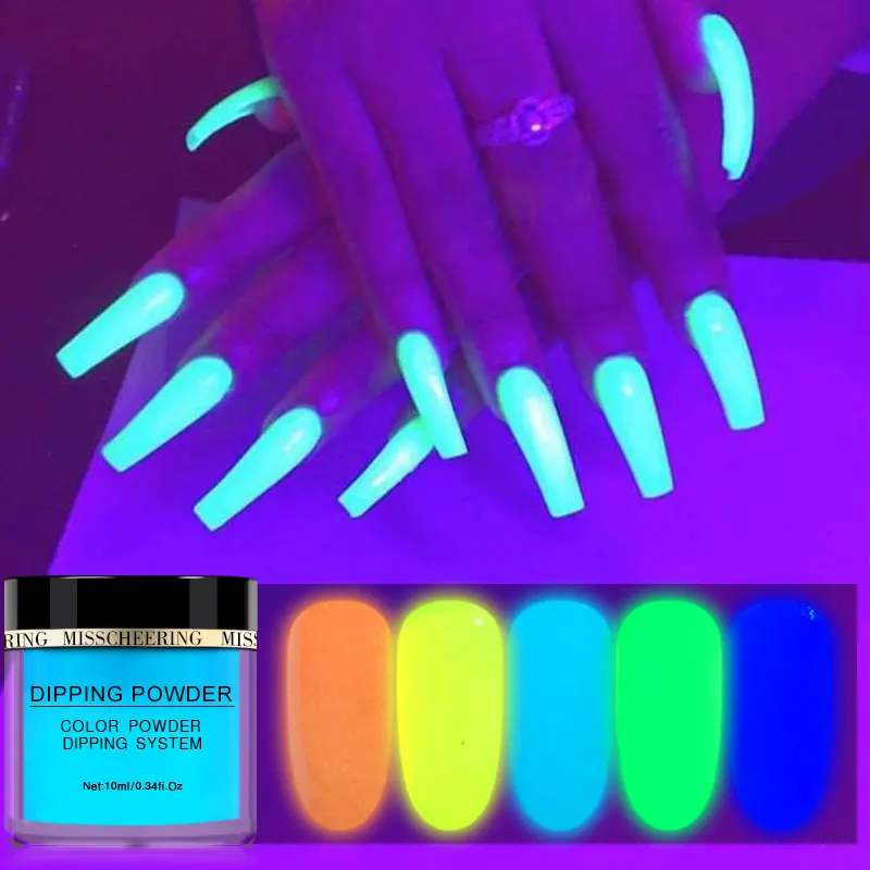 NEW 1 Box 10ml Luminous Dip Nail Powders Glow In Dark Dipping Glitter Decoration Long Last UV Gel Natural Dry NO Lamp Cure | Красота и