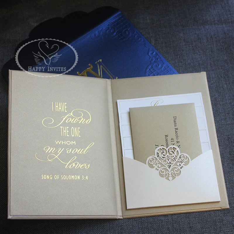 HI3038 - 20 Custom Hardcover Wedding Card With Nice Laser Cut Design Made in China More Colors Optional