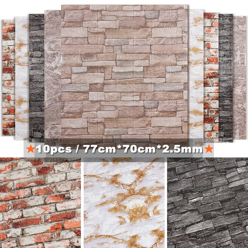 10pcs 3D Brick Wall Sticker DIY Wallpaper for Living Room Bedroom TV Wall Waterproof Self Adhesive Foam Plastic Wall Stickers