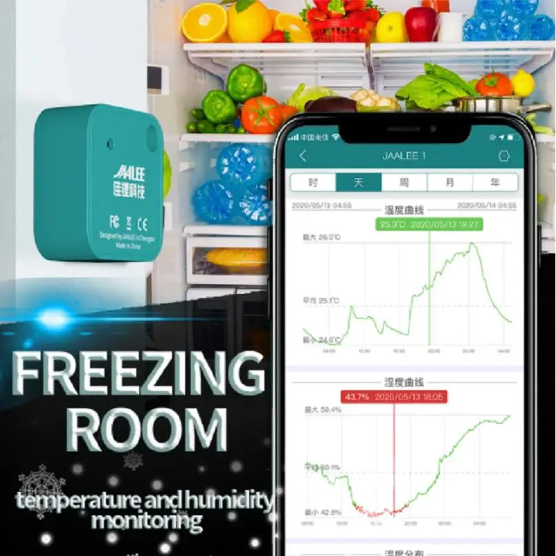 

Jaalee WIFI Temperature Humidity Sensor Freezer Hygrometer Thermometer Detector Data Loggers Remote Alarm Notification For App