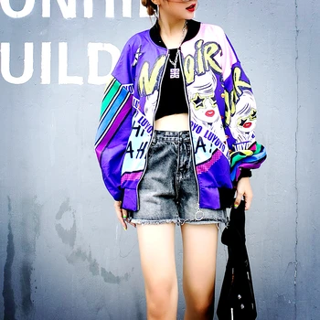 

Designer Autumn Women Street Cartoon Printing Colorful Women Coat Loose Fashion Graffiti Ladies Tops Jackets Women Outwear SL563