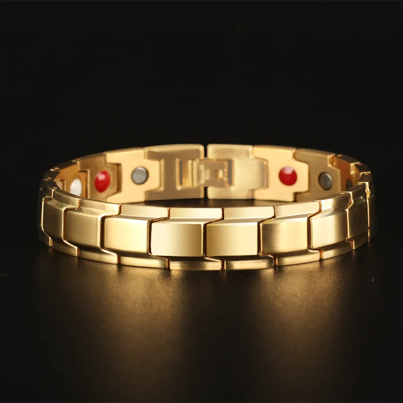 Золотые мужские и женские магнитные браслеты для здоровья и браслеты черного и серебристого цвета 316L из нержавеющей стали энергетический германий браслет с шармом ювелирные изделия
