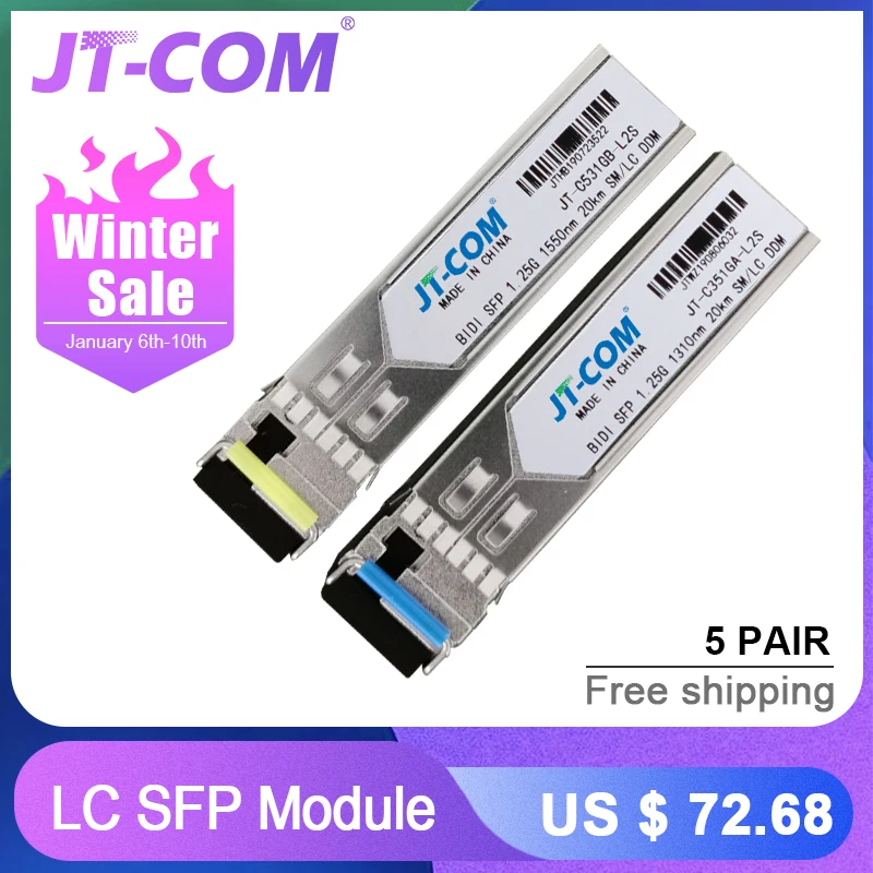 5 pair 20KM Gigabit SM BIDI SFP Module LC Connector Optical Transceiver Single Mode Compatible with Cisco Fibra Ethernet Switch
