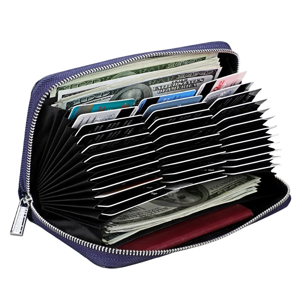 

TRASSORY 2018 Anti Rfid Blocking Male Famale 36 Slots Card Wallet Genuine Leather Zipper Long Design Clutch Wallet Purse