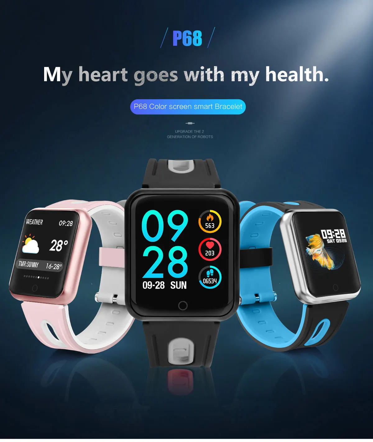 Спортивные IP68 Смарт-часы P68 фитнес-браслет трекер активности монитор сердечного ритма кровяное давление для ios Android, Apple iPhone X 8