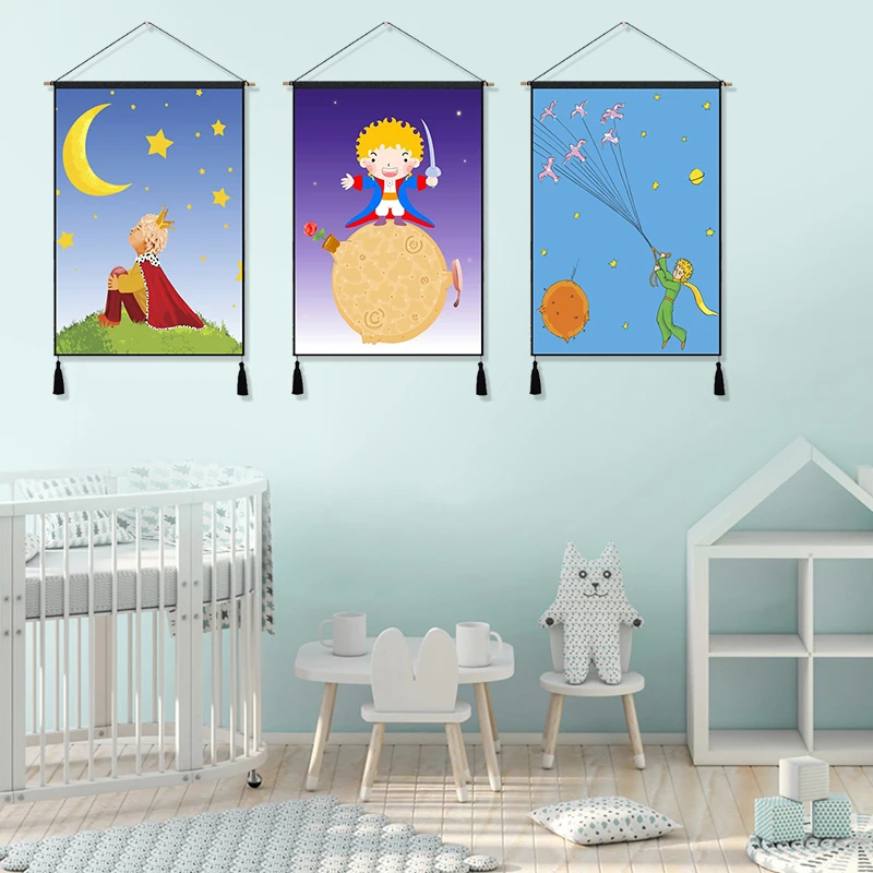 

Fox Rose Flower Little Le Petit Prince Cartoon Hanging Cloth Cotton Line Painting Poster Home Decor Wall Hanging Tapestry Gift