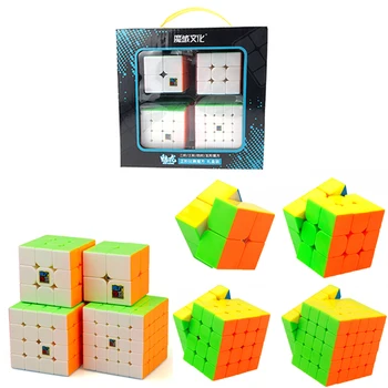 

Mofangge 4 Pcs/Set QiYi Magic Cube Set Gift Set 2x2/3x3x3/4x4x4/5x5x5 Megaminx Professional Cubes Funny kid toys