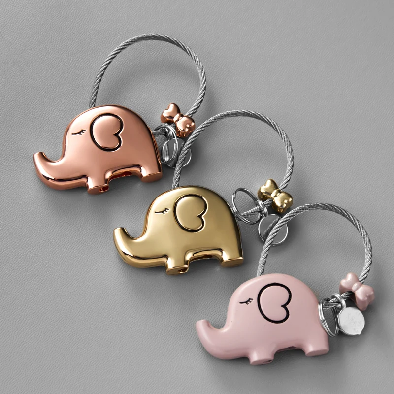 Good Luck Kiss Elephant Couple Keychain Pendant Wire Ring Chain Cute Cartoon Women Car Bag Backpack Ornaments Lovers Lanyard