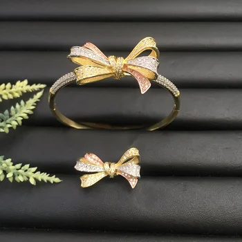 

Lanyika Fashion Jewelry Romantic Exquisite Hollow Stereo Bowknot Plated Party Romantic Bangle With Ring Banquet Daily Best Gift