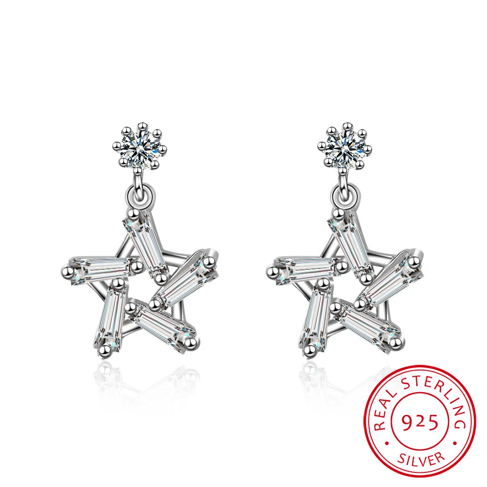 

Luxury 925 Sterling Silver AAAAA Zirconia Pentagram Star Stud Earrings For Women Gift pendientes oorbellen S-E828