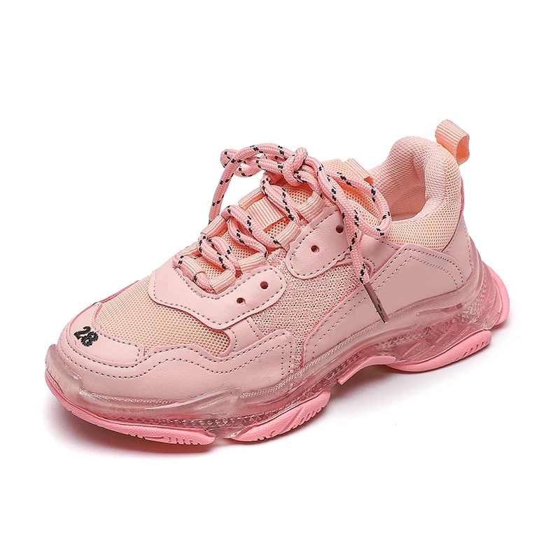Г. Кроссовки для бега из сетчатого материала на шнуровке для девочек и мальчиков, для малышей, маленьких и больших детей, спортивные школьные кроссовки, детская повседневная Брендовая обувь на массивном каблуке - Цвет: Pink