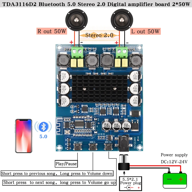 Amplifier-Board Speaker Audio-Power Stereo XH-A304 Tpa3116d2 Bluetooth Dual-Channel HIFIDIY