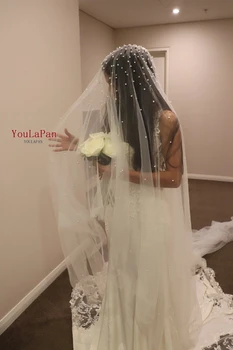 

YouLaPan Bridal Veil One Layer Cathedral veil Bridal Veil White Ivory Wedding Veil with Beaded Pearls Bride Accessories VP08-L