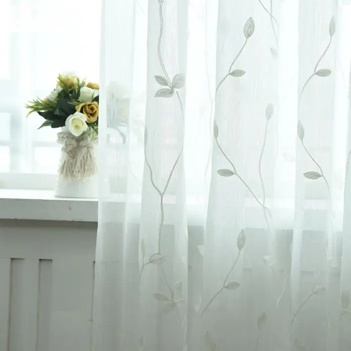 Современная вуаль вышивка прозрачные шторы лист ивы форма тюль вуаль шторы стержень карман окна шторы для гостиной спальни