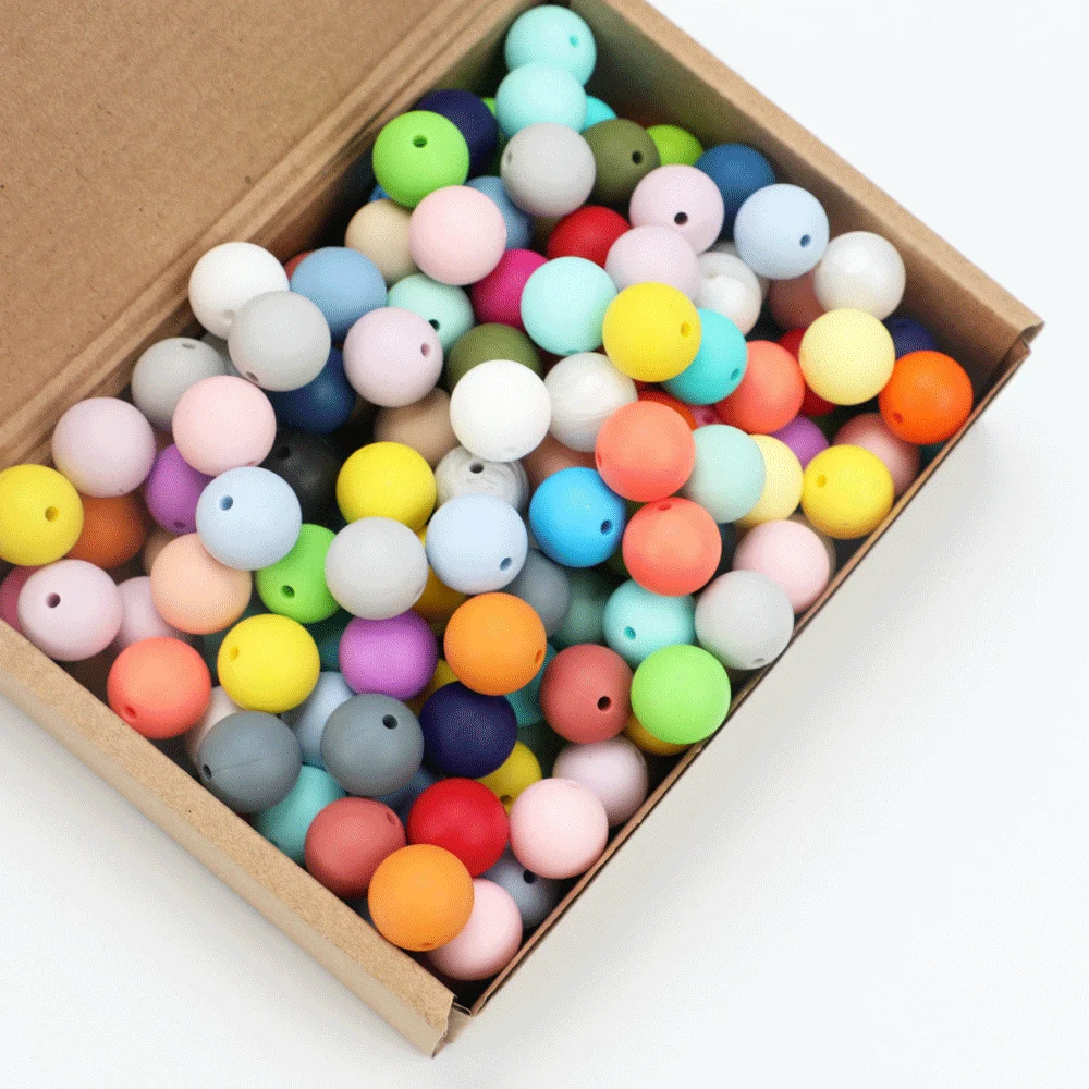 TYRY.HU 50pcs/lot Food Grade Silicone Beads 12/15mm Round Pearl Silicone Baby Teether Toy Silicone BPA Free DIY Nursing Necklace