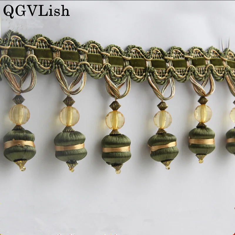 

QGVLish 1M Bead Decor Curtain Lace Trims Ribbon DIY Sew Sofa Stage Lamp Valance Lace Tassel Fringe Belt Curtain Accessories