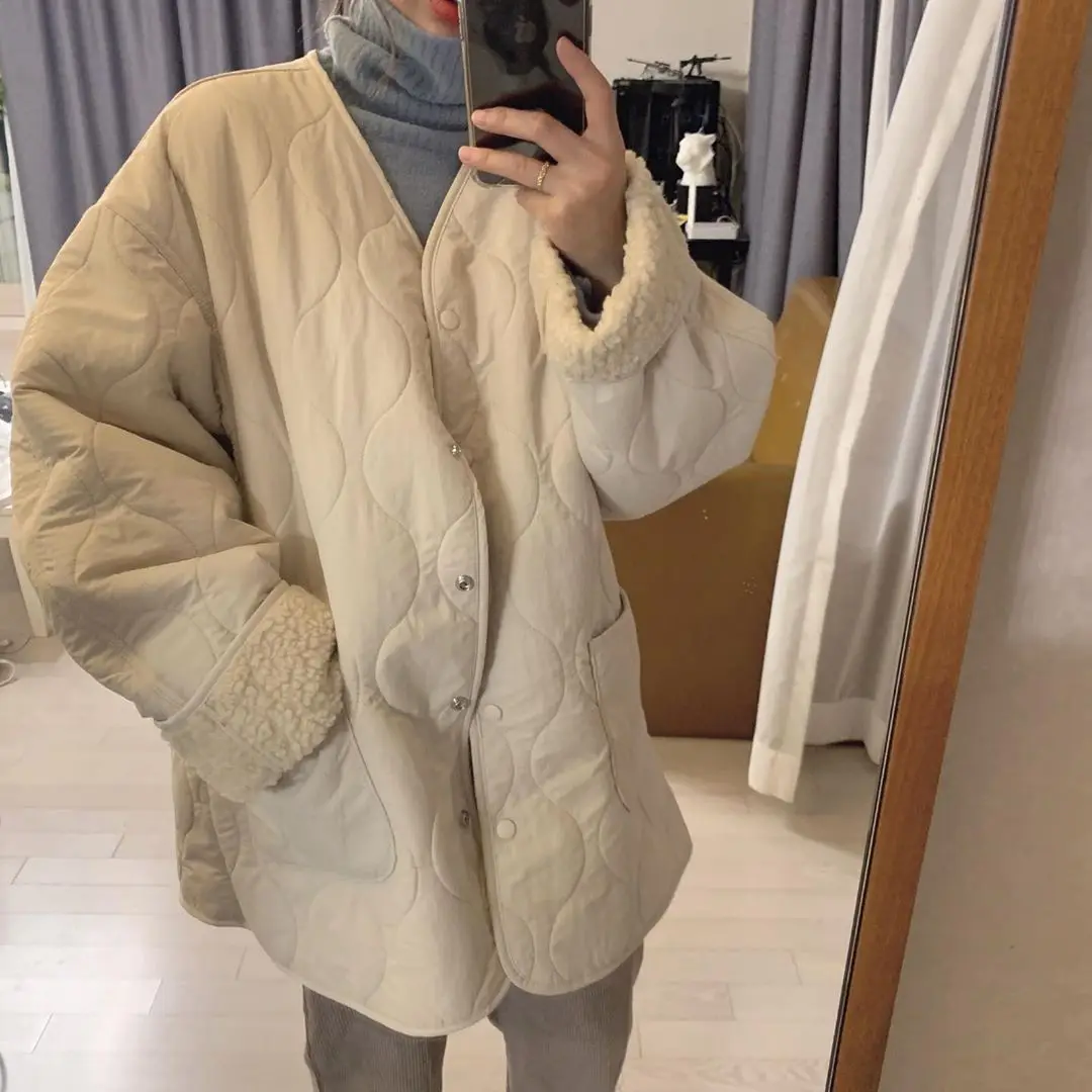 Alien Kitty Winter Jacket Women Warm Coat 2021 New Style Korean Fashion Cotton Padded Faux Lamb lining Casual Loose Parkas | Женская