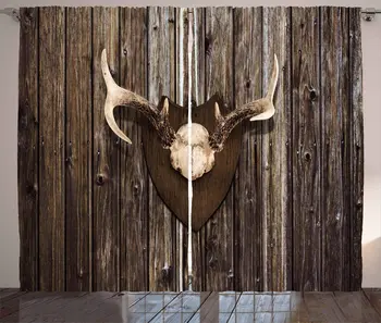 

Antler Window Curtains Rustic Home Cottage Cabin Wall with Antlers Hunting Lodge Country House Trophy Print Living Room Bedroom