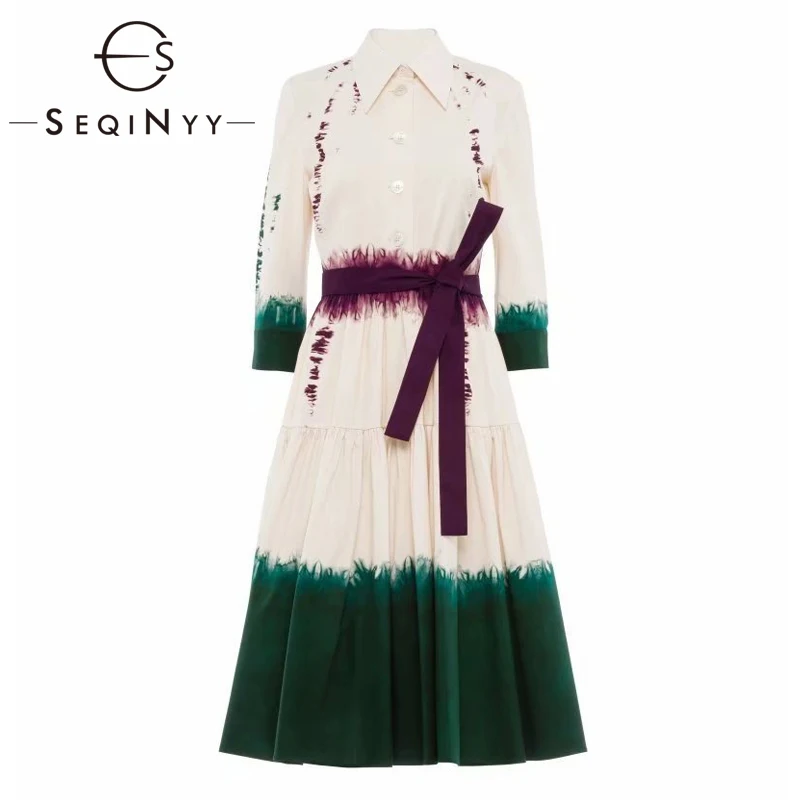 SEQINYY Causal White Dress 2020 Ealry Autumn