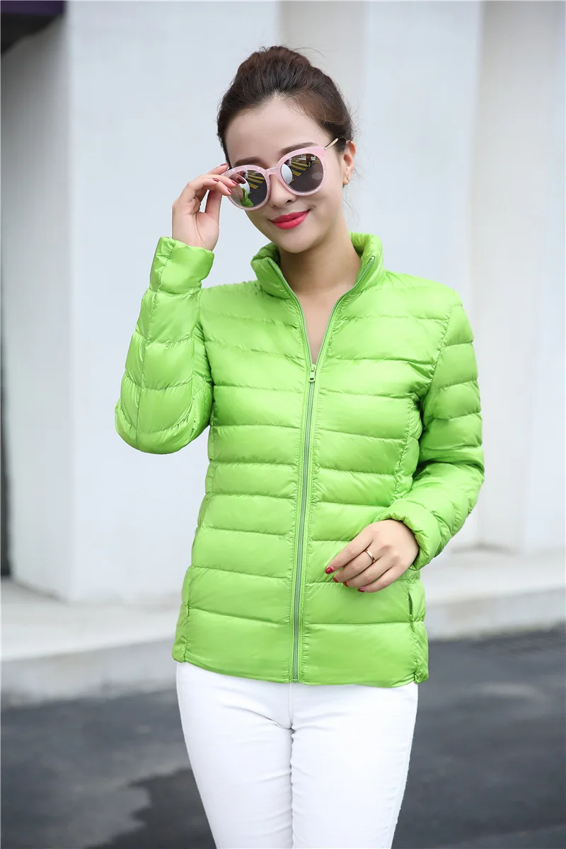 Green RICORIT/зимние модные куртки; Новинка; тонкий однотонный пуховик на белом утином пуху; ультралегкий пуховик; ветронепроницаемые пуховые пальто; портативная пуховая верхняя одежда - Цвет: Green