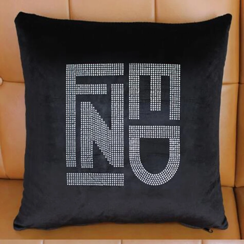 

Bling Crystal Diamond Double F C Letters Pillow Cover Pattern Decorative for sofa cushion cover Throw pillow Home Decoration Black Color cushion case Velvet Car Home Sofa Chair Decorative Pillow Design Cushion Covers