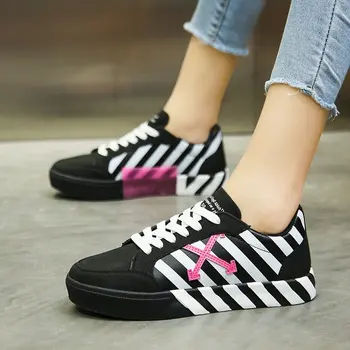 

Mens Womens Sneakers Street Fashion Zebra Crossing Striped Skate Shoes 2020 Flat Shoes Woman Casual Off White Brand Shoes Female