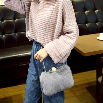 

Fur Pearl Hair One Shoulder cross body Bag Sweet Lady Pouch Trend Rabbit Hair Hand Wrist Purse