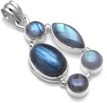 

Genuine Labradorite Pendant 925 Sterling Silver,43.5 mm, 2SP0890