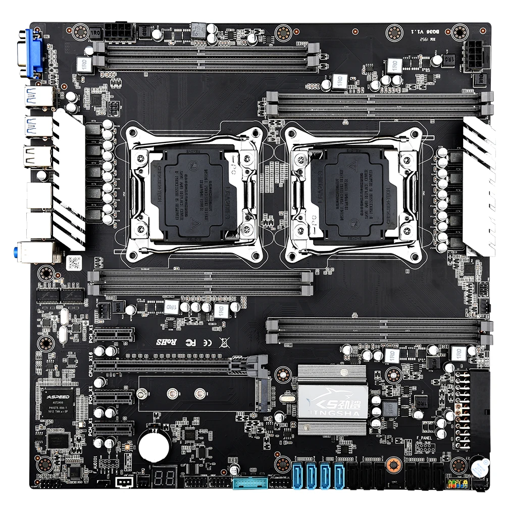 JINGSHA X99 двойной комплект материнской платы с 2шт E5 2678V3 и 8*32 Гб ddr4 ecc reg 2400 МГц RAM