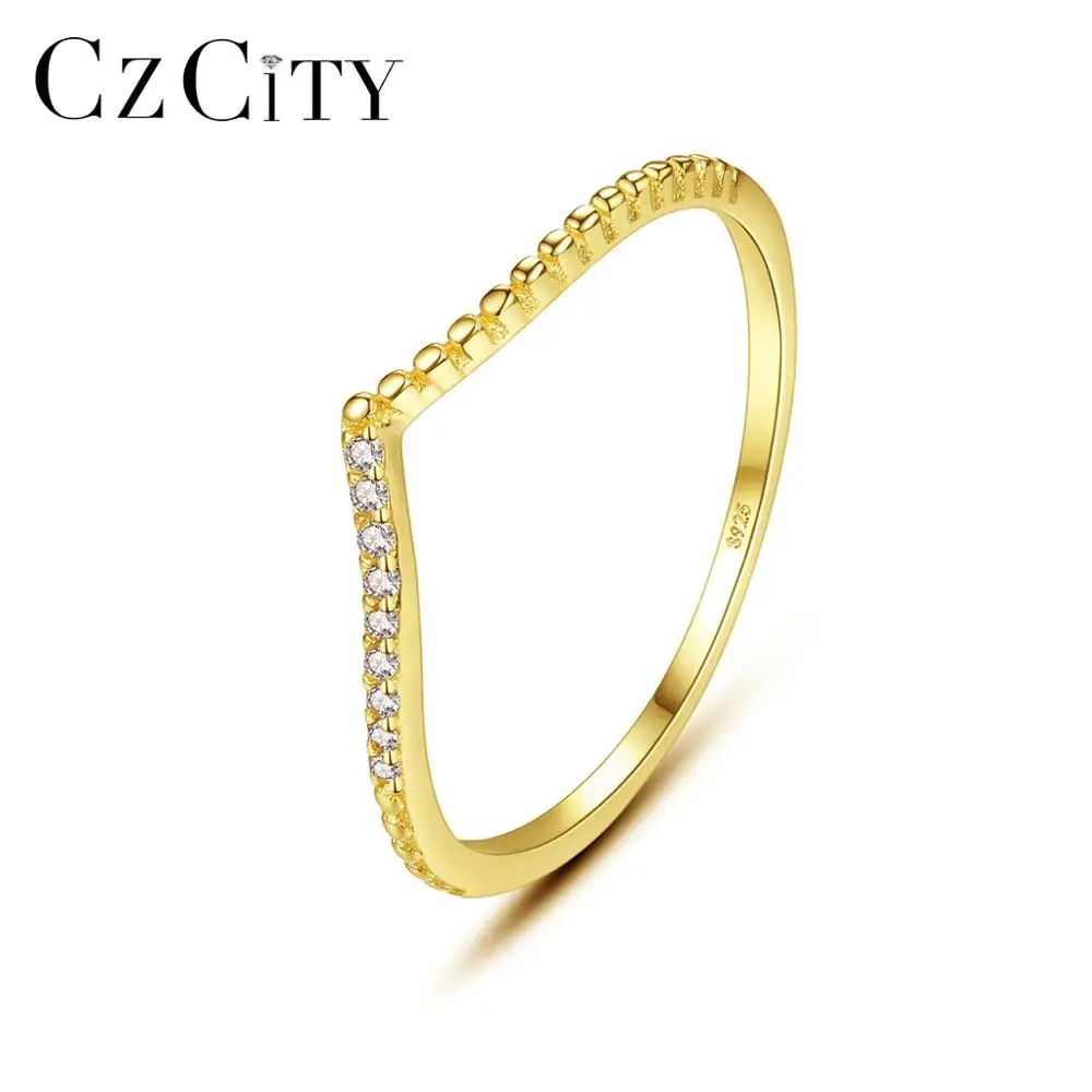 

CZCITY S925 Fine Sterling Silver Zirconia Chevron Ring for Women V Shaped Finger Rings Christmas Friendship Gifts Free Shipping