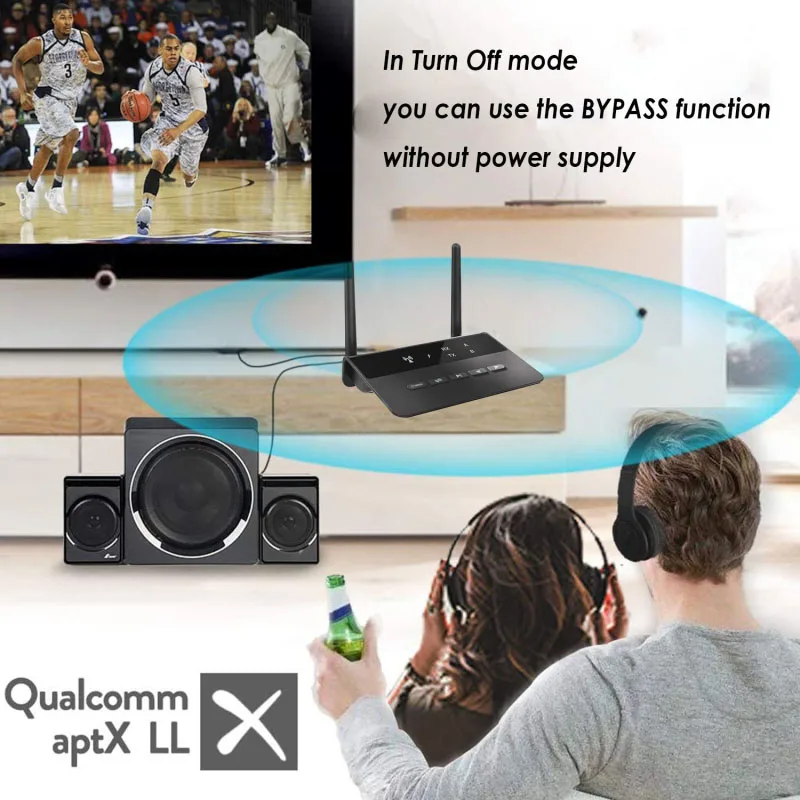 80M Bluetooth 5 0 RCA Transmitter Receiver Bypass Aptx LL Music Audio Wireless Adapter 3 5mm AUX Jack For TV PC Car Headphones