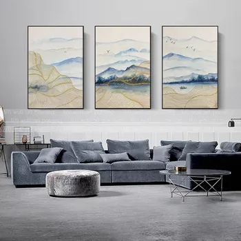 

3 pieces gold mountain abstract painting on canvas wall art pictures for living room home wall decor original texture quadros