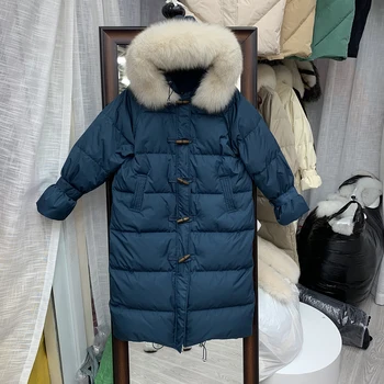 

Button Fur Collar Women Cotton Coats Winter New Long-Sleeved Loose Straight Knee-Length Casual All Match Female Outwears Tops