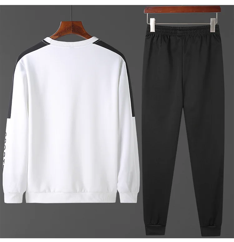 Hoodies Men Fashion Korean Handsome Spring Autumn Men's Casual O-Neck Print Sweatshirt Personality Two-piece Suit
