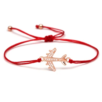 

Cubic Zirconia Brass Plane Charm Bracelet Women Girl CZ Aircraft Red String Pink Blue Brown Black Green Cord Jewelry Present