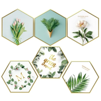 

Green Leaf Flower Hexagon Combination Removable Sticker Decoration Home Decoration