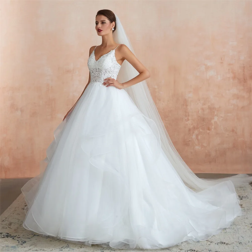 Princess Lace Appliques Long Wedding Dress White Ivory Tulle Bride Wedding Gowns Sexy V Neck Open Back Ball Gown Wedding Dresses (8)