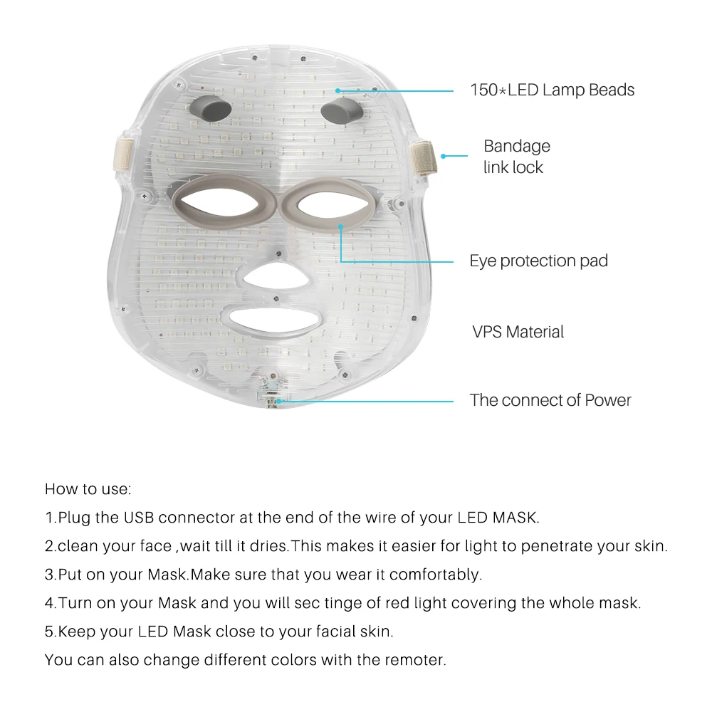 Светодиодный маска для лица, терапия, 7 цветов, светильник, уход за кожей, омоложение, красота, фотон, удаление морщин, акне, спа, инструменты для красоты лица