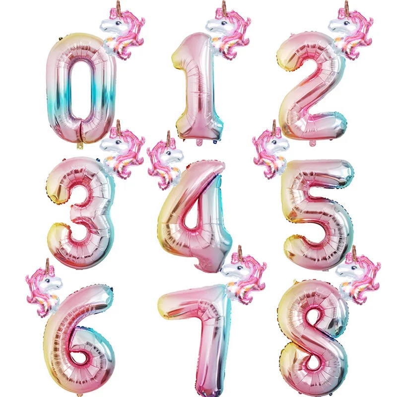 2 шт. 32 дюймов Радуга номер Фольга воздушные шары День рождения украшения для девочек детская юбка с розовыми, розовые, серебристые, золотые, на возраст от 0 до 9 цифр мяч - Цвет: Rainbow Pink