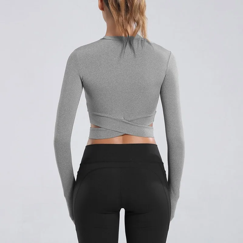 Women Sleeve Running Shirts Sexy Exposed Navel Yoga T-shirts Solid Sports Shirts Quick Dry Fitness Gym Crop Tops Sport Wear 2021